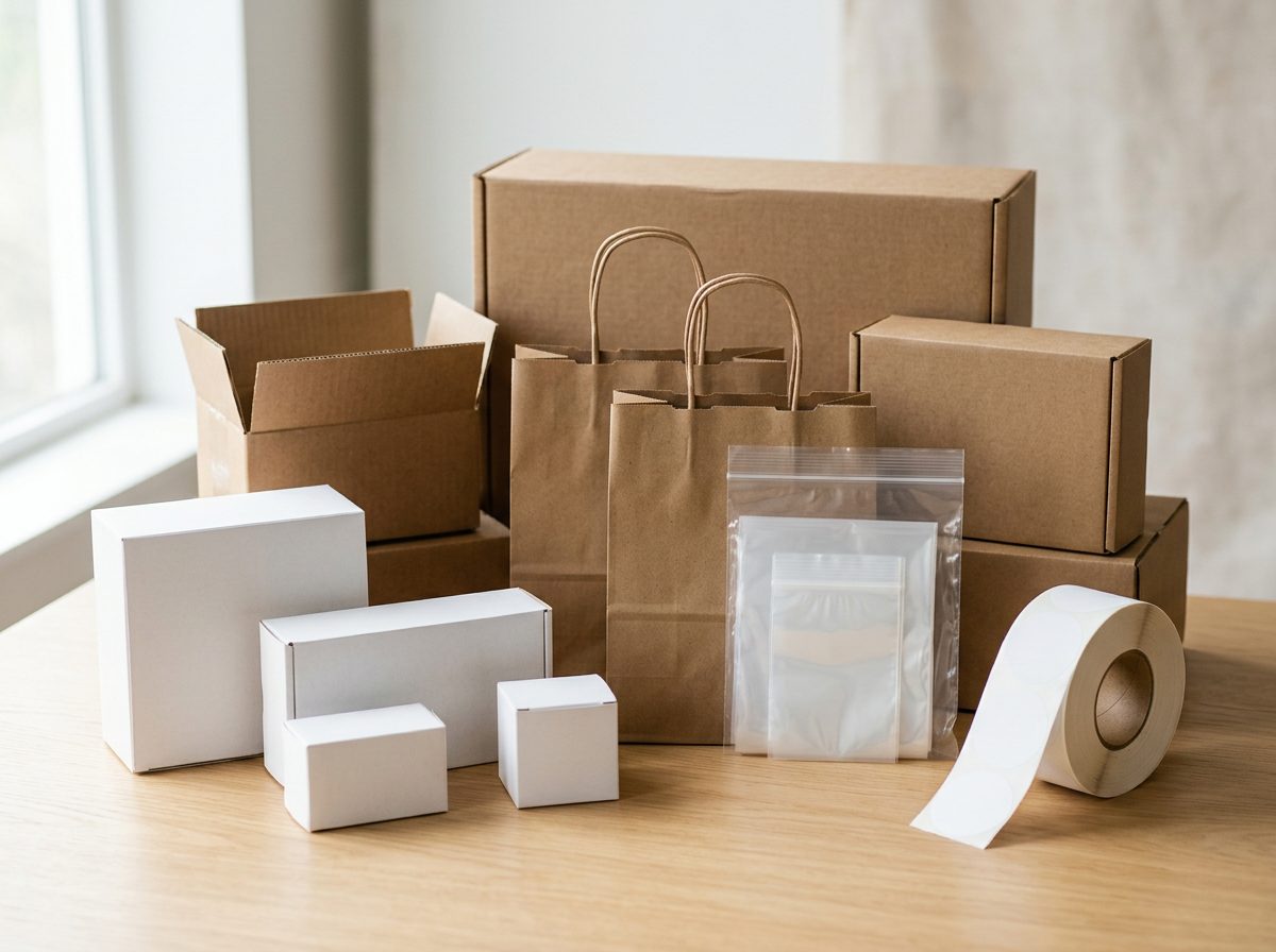 Packaging: boxes & cartons, paper & poly bags, labels & stickers, printed packaging